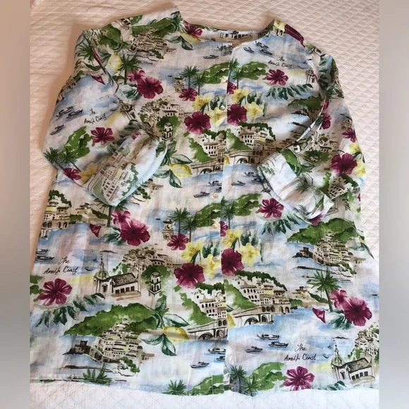 Cynthia Rowley women’s 100% linen button front floral  print blouse size… - Picture 6 of 8